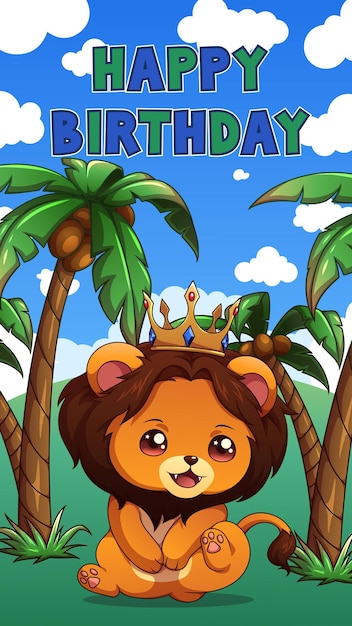 Vector lion king and queen birthday invitation