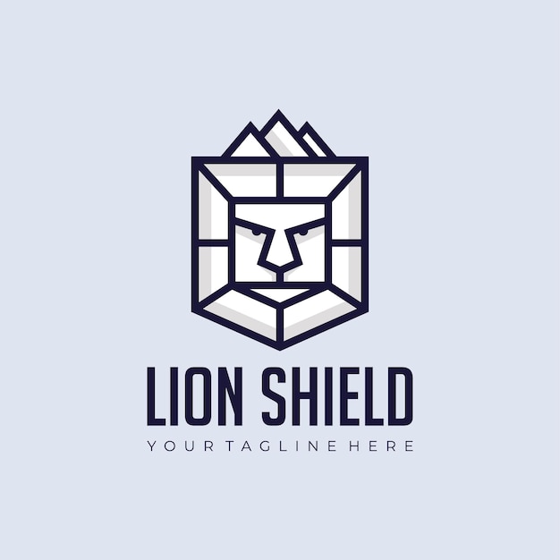 Lion king and shield monogram line art logo