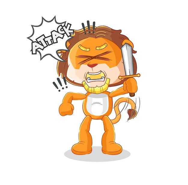 Lion knights attack with sword cartoon mascot vector