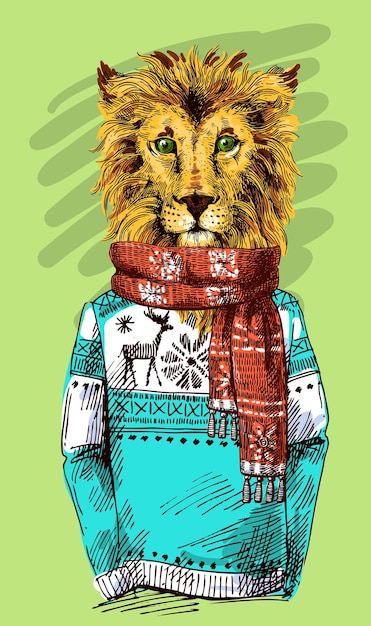 Lion in knitted sweater