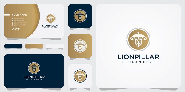 Lion law pillar logo design concept. lion law logo design template. lion pillar logo design