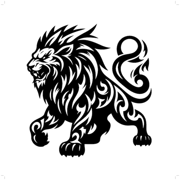 lion leo in modern tribal tattoo abstract line art of animals minimalist contour Vector