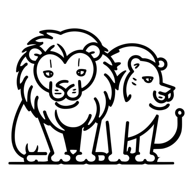 Vector lion and lioness vector illustration in flat cartoon style