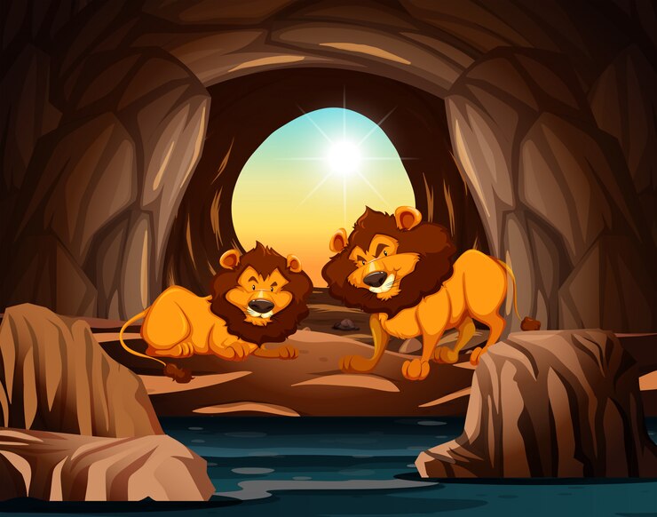 Vector lion living in the cave