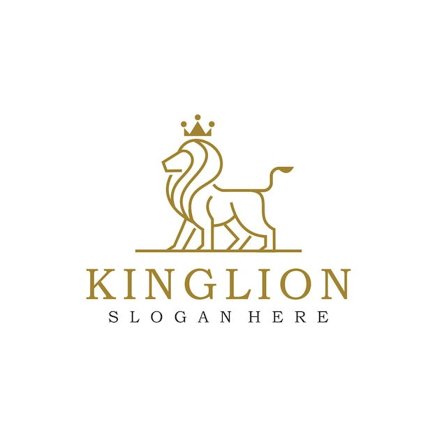 Vector lion logo embleem gouden koning leeuw pictogram luxe kroon dier silhouet symbool vector illustratie