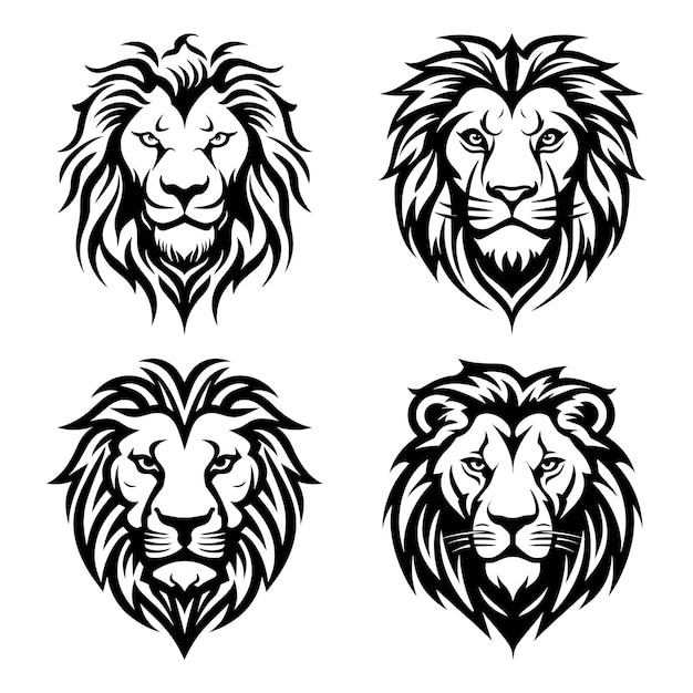 Силуэт логотипа lion set изолирован на белом фоне lion icon set векторный дизайн