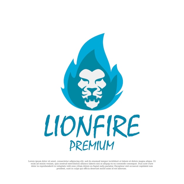 Modello del logo del leone siluetta astratta del leone con la fiamma del fuoco testa di animale ruggente illustrazione vettoriale d'archivio