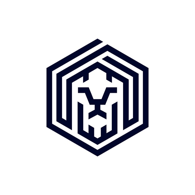 lion logo with hexagon concept