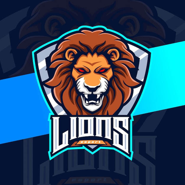 Vettore disegno della mascotte leone logo esport