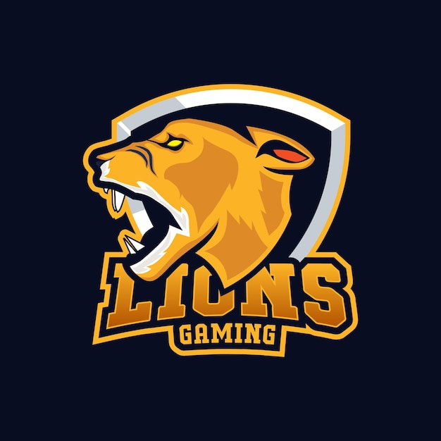 Логотип игрового талисмана льва и шаблон логотипа киберспорта