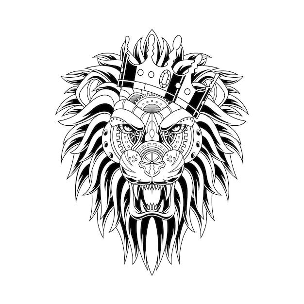Illustrazione di ornamento del leone in stile lineare
