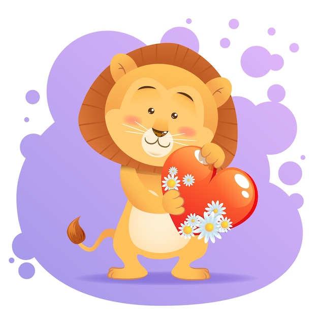 Vector lion pet isolated holding heart