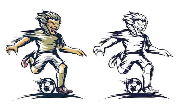 The lion playing football vector illustration 2 color new version isolated