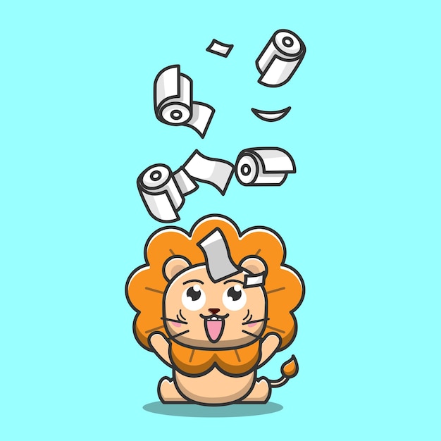 Lion playing with toilet paper