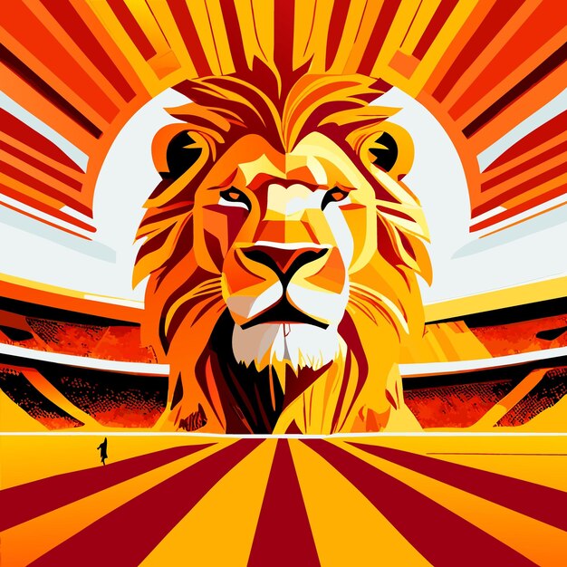 lion portrait in a full football Stadium vector illustration flat