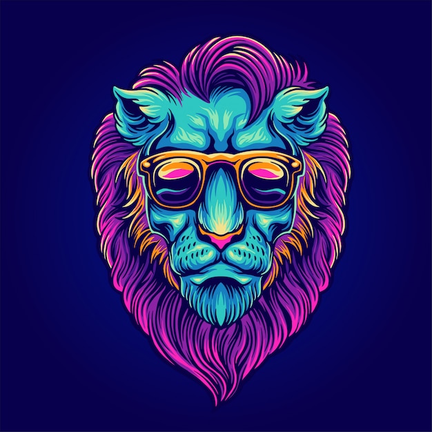 lion portrait with sunglasses