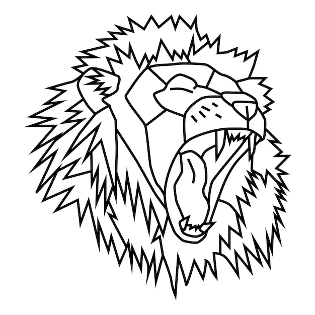 lion roaring outline for coloring book. Stained glass mosaic style, african wild animal. Zodiac leo