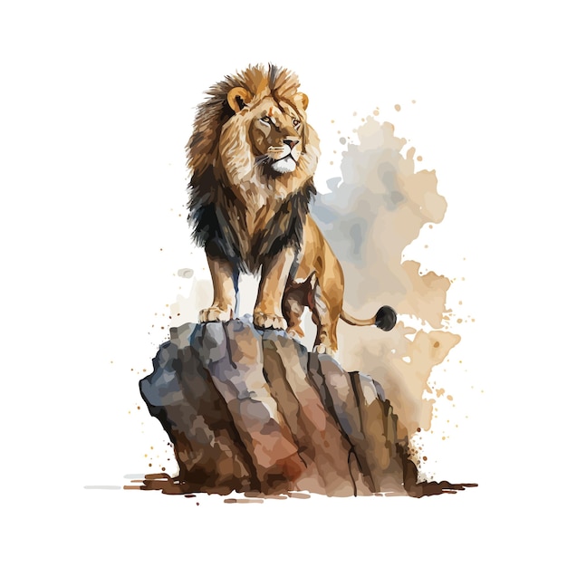 A lion on a rock with a splash of paint.