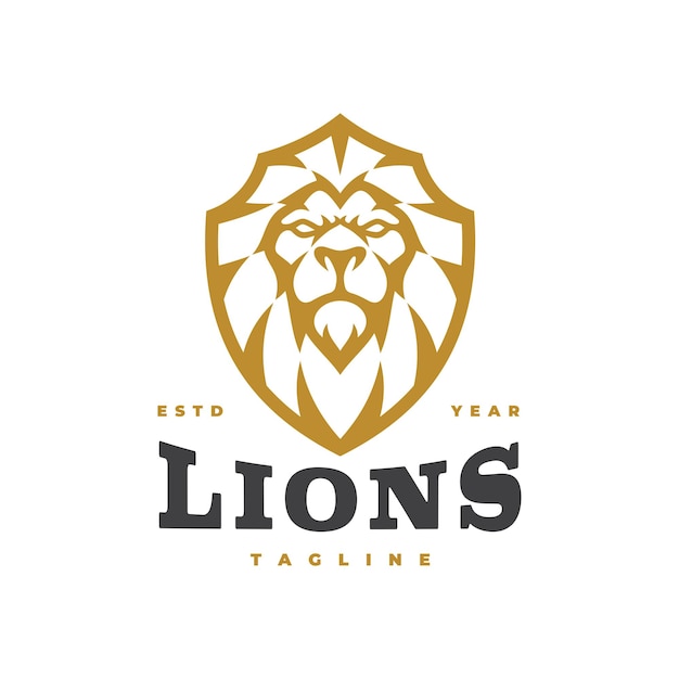 Lion schild embleem logo ontwerp. Leeuwenkop vectorillustratie