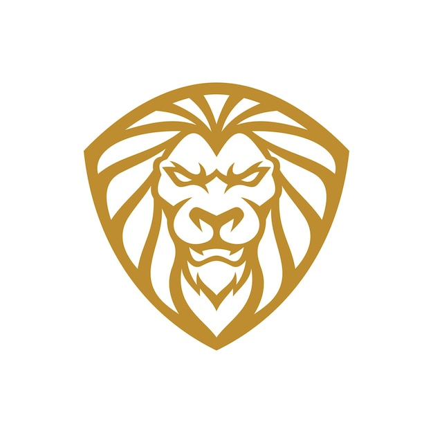 Lion shield emblem line art logo design