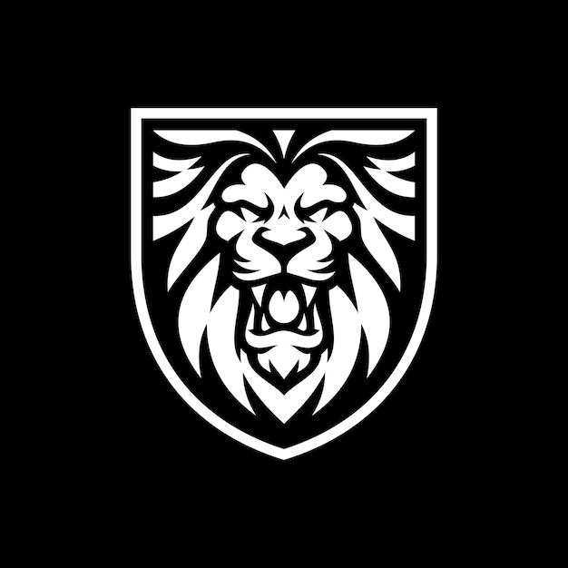 Lion shield emblem logo illustration on dark background