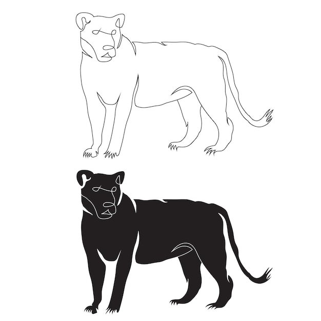 Vector lion side line art drawing style, the lion sketch black linear isolated on white background.