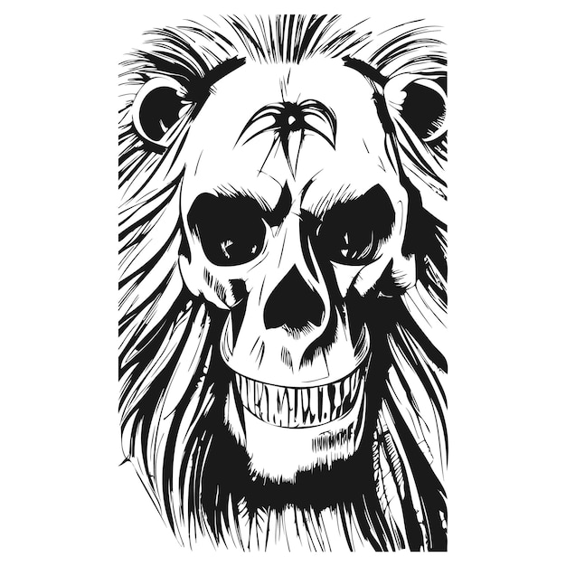 Lion skull drawing hand drawn vector clip art black and white