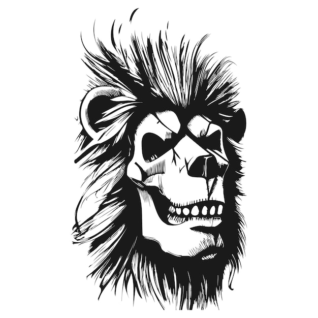 Lion skull tattoo hand drawn vector clip art black and white