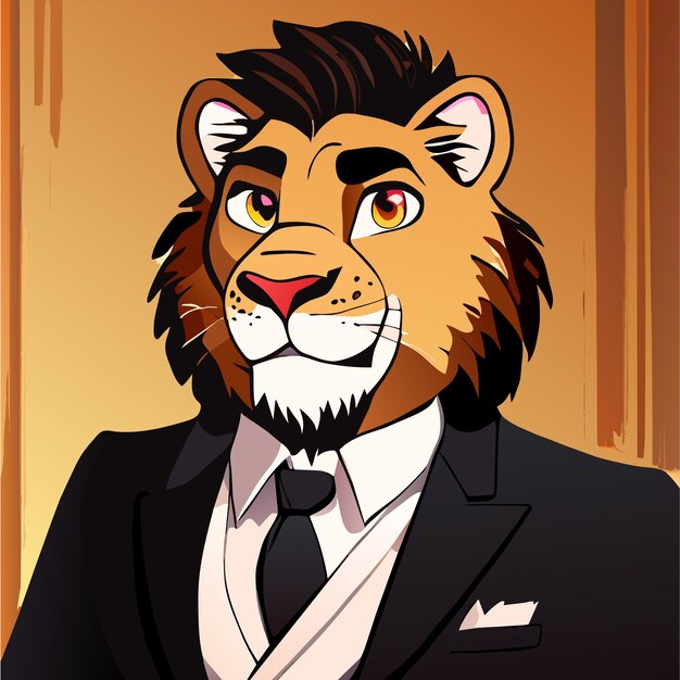 Lion in suit hand drawn flat stylish cartoon sticker icon concept isolated illustration