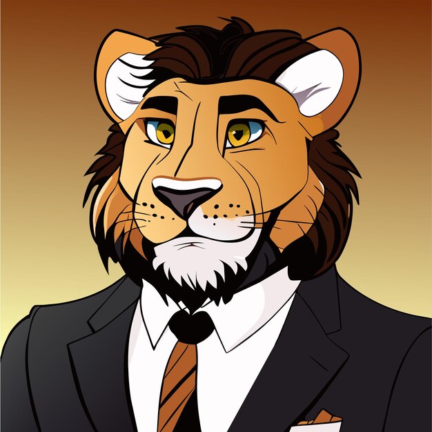 Vector lion in suit hand drawn flat stylish cartoon sticker icon concept isolated illustration