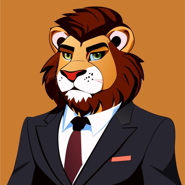 Vector lion in suit hand drawn flat stylish cartoon sticker icon concept isolated illustration