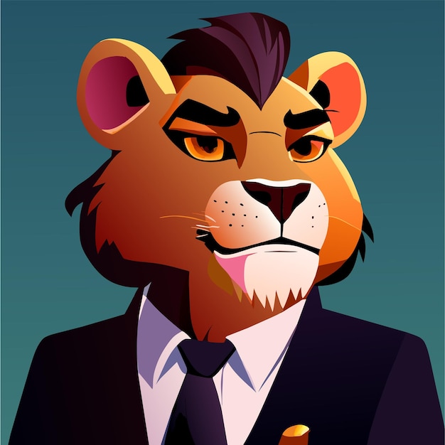 Vector lion in suit hand drawn flat stylish cartoon sticker icon concept isolated illustration