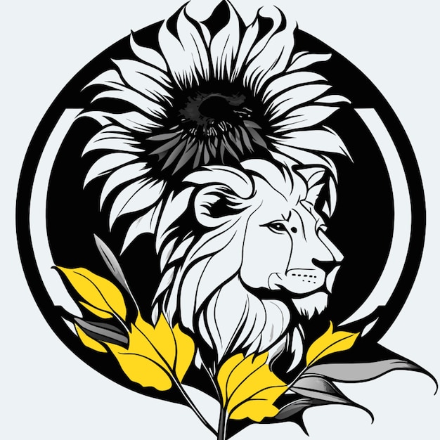 A lion and a sunflower vector illustration