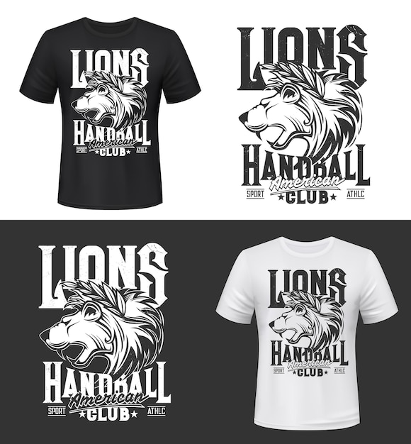 Lion t-shirt print, king of animals mascot for handball club