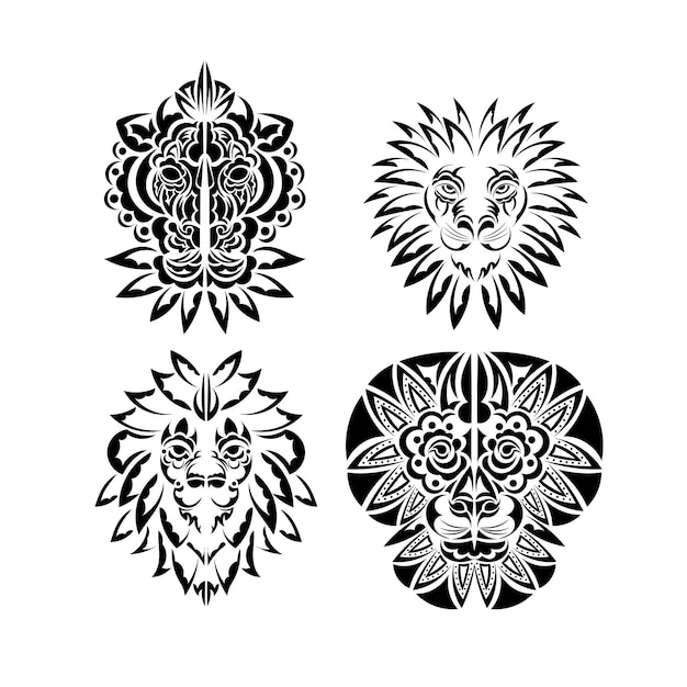 Lion tattoo set Lion's gezicht in boho-stijl Exclusieve stijl Vector illustrator