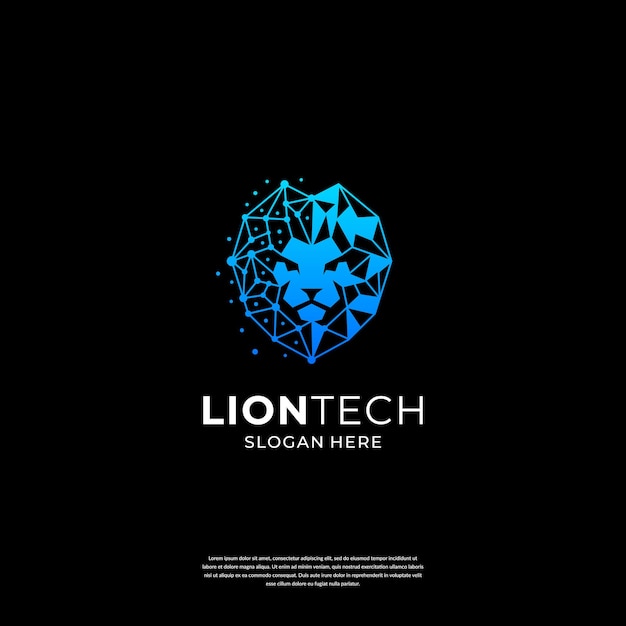 Lion tech-logo met abstract verbindingssymbool voor technologie