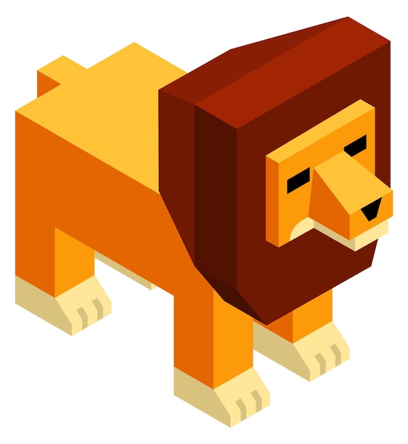 Giocattolo leone animale pixel poligonale isometria cartone animato