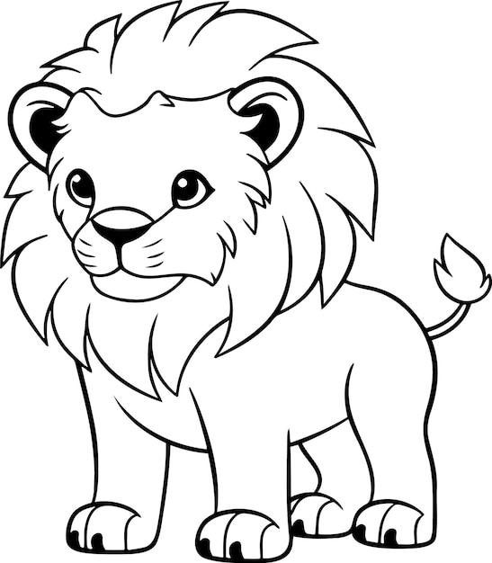 Lion vector illustration black and white outline lion coloring book or page for children