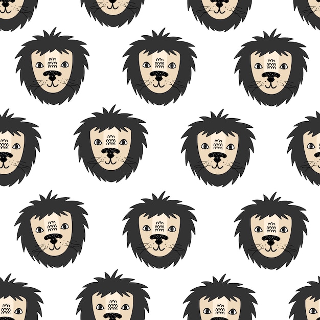 Lion vector seamless pattern Scandinavian style