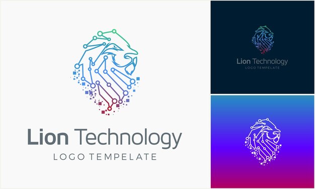 lion vector and technology logo idea