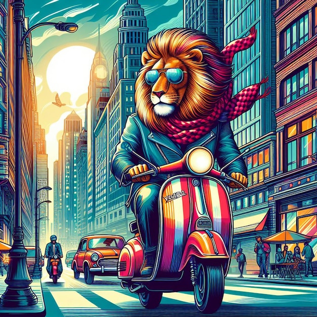 Vector the lion on a vespa adventure