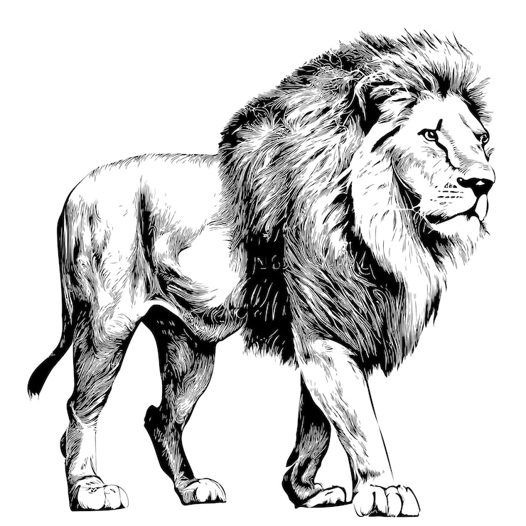Vector lion walking sketch hand drawn in doodle style vector illustration
