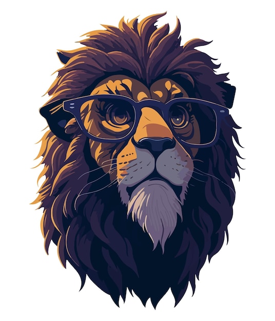 A lion wearing glasses on a white background