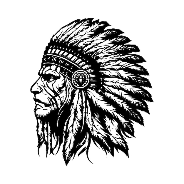 lion wearing indian chief head accessories collection set hand drawn illustration