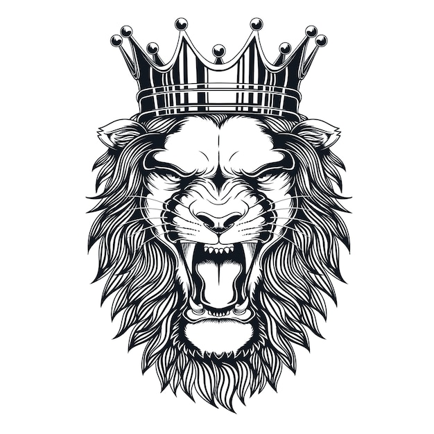 Lion wearing king crown vector illustration