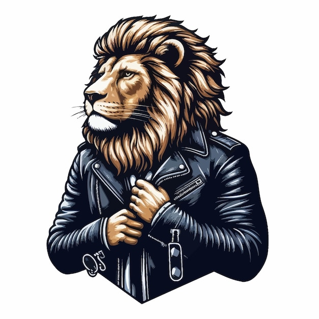 Vector lion wearing leather jacket