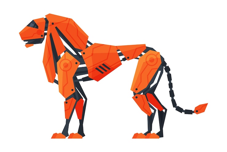 Vector lion wild animal robot artificial intelligence robotic animal vector illustration on white background