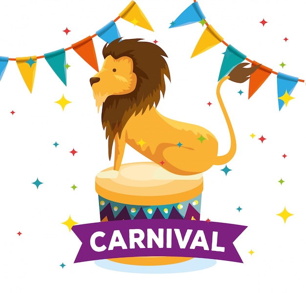 Lion wild animal with party banner to festival