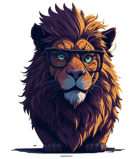 黒い目と頭に黒い眼鏡をかけたライオン。