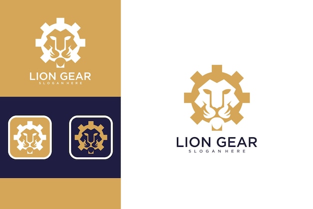 lion with gear logo design template